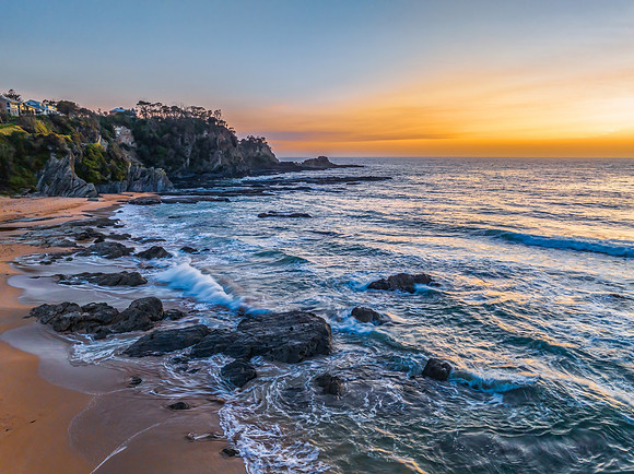 Sunrise seascape with high clouds
