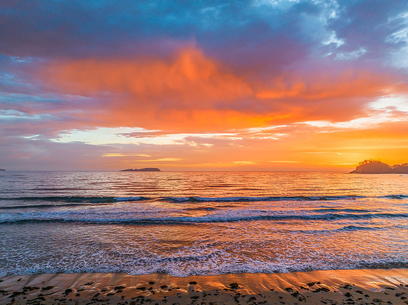 Summer Sunrise Seascape with Rain Clouds
