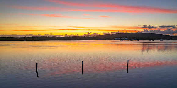Sunrise over the bay with clouds