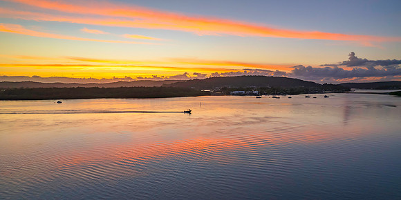 Sunrise over the bay with clouds