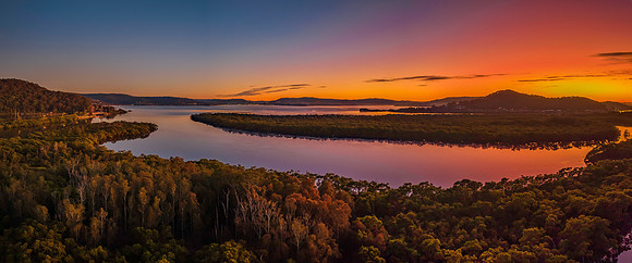 Sunrise panorama over the waterways