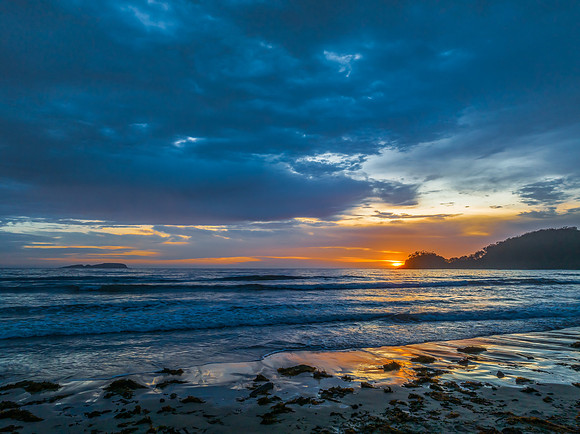 Summer Sunrise Seascape with Rain Clouds