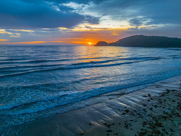 Summer Sunrise Seascape with Rain Clouds