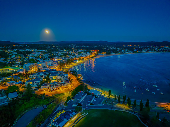 Reverse Sunrise with Full Moon over Terrigal and The Haven