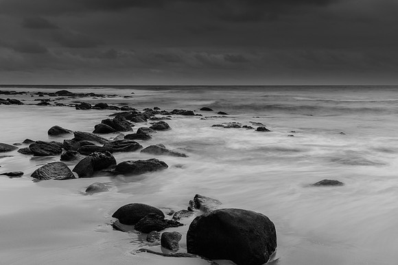 Rocky Brooding Seascape in Black and White