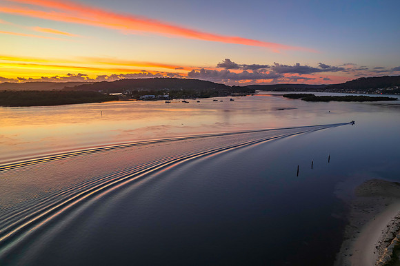 Sunrise over the bay with clouds