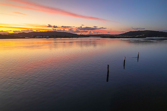 Sunrise over the bay with clouds