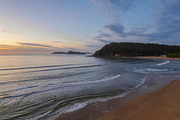 Sunrise seascape with a mix of high and medium clouds