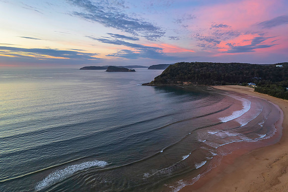 Sunrise seascape with a mix of high and medium clouds