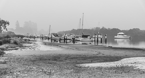 Smoke Haze in Black and White Over the Bay