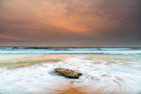 Sunrise Seascape and Hazy Sky with High Clouds