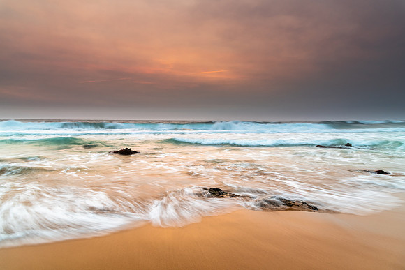Sunrise Seascape and Hazy Sky with High Clouds