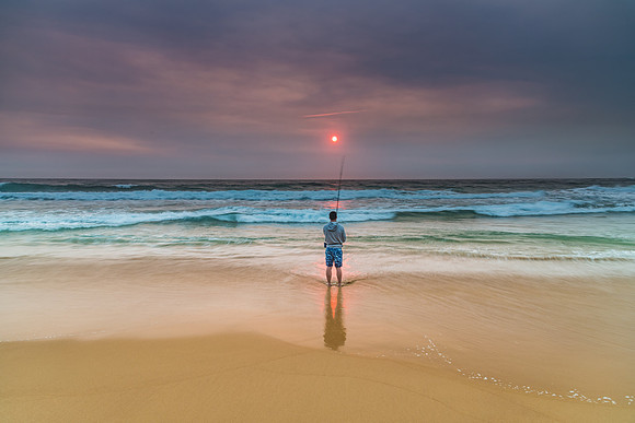 Sunrise Seascape and Beach Fishing