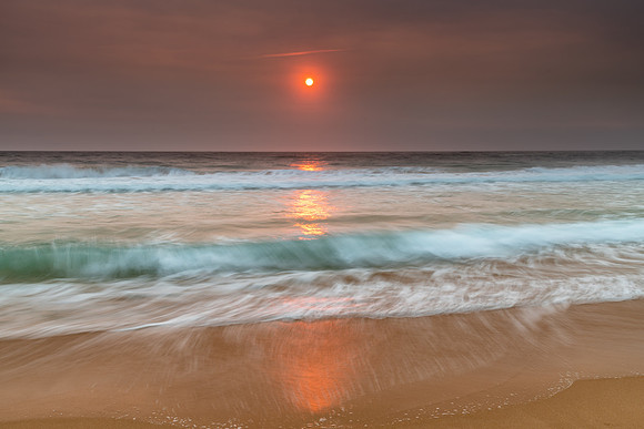 Sunrise Seascape and Hazy Sky with High Clouds