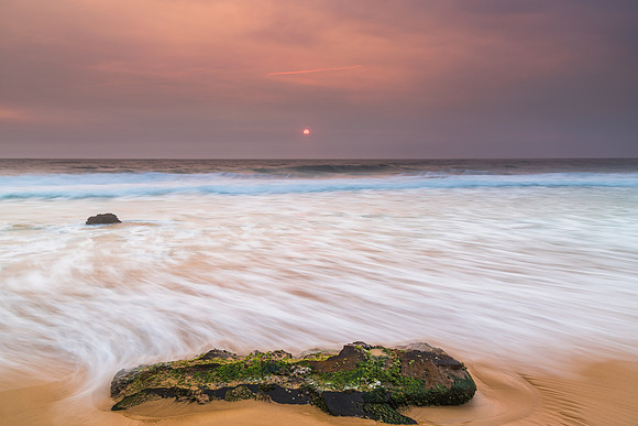 Sunrise Seascape and Hazy Sky with High Clouds