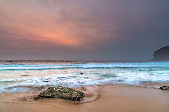 Sunrise Seascape and Hazy Sky with High Clouds