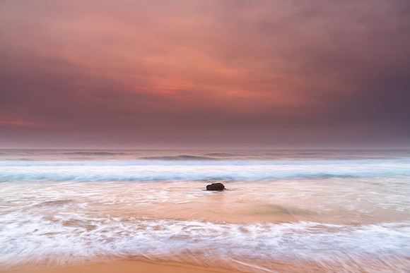 Sunrise Seascape and Hazy Sky with High Clouds