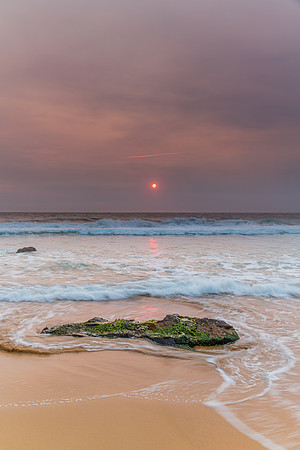 Sunrise Seascape and Hazy Sky with High Clouds