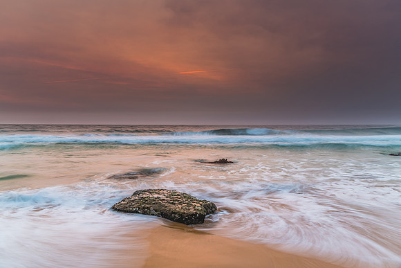 Sunrise Seascape and Hazy Sky with High Clouds