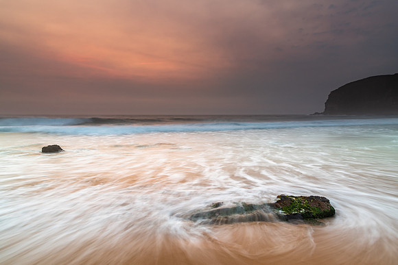 Sunrise Seascape and Hazy Sky with High Clouds