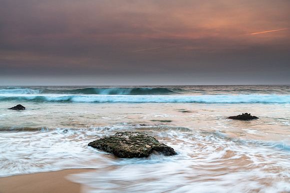 Sunrise Seascape and Hazy Sky with High Clouds