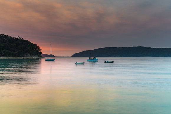 Sunrise, High Clouds and Boats on the Bay