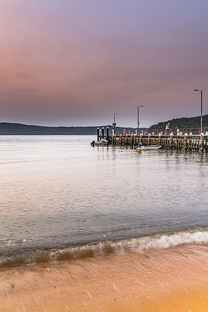 Sunrise and High Clouds over the Bay with Wharf