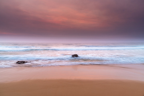 Sunrise Seascape and Hazy Sky with High Clouds