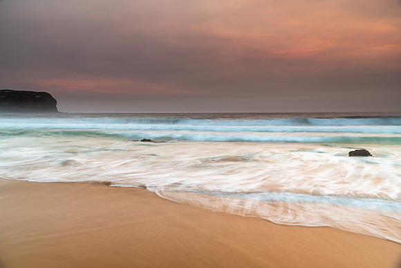 Sunrise Seascape and Hazy Sky with High Clouds