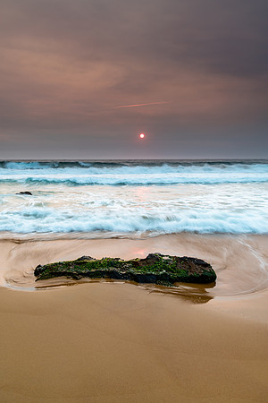 Sunrise Seascape and Hazy Sky with High Clouds