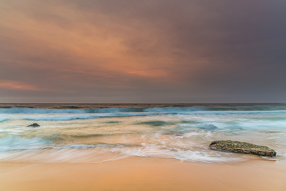 Sunrise Seascape and Hazy Sky with High Clouds