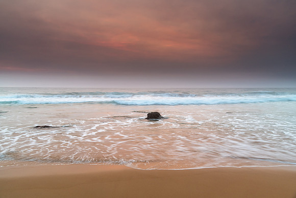 Sunrise Seascape and Hazy Sky with High Clouds