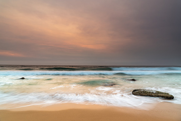 Sunrise Seascape and Hazy Sky with High Clouds