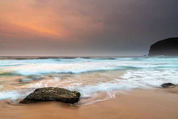 Sunrise Seascape and Hazy Sky with High Clouds