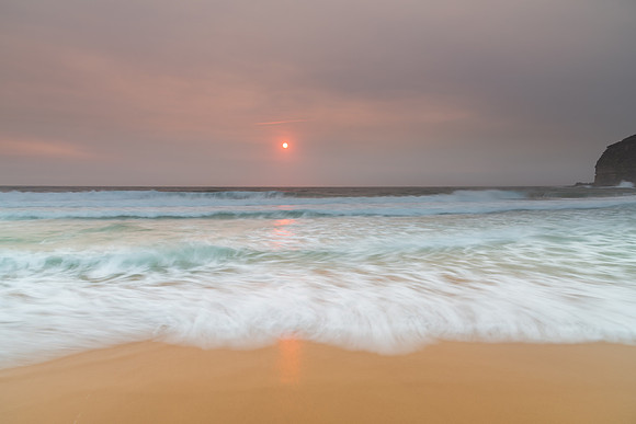 Sunrise Seascape and Hazy Sky with High Clouds