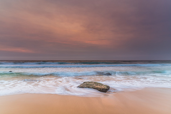 Sunrise Seascape and Hazy Sky with High Clouds