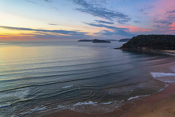 Sunrise seascape with a mix of high and medium clouds