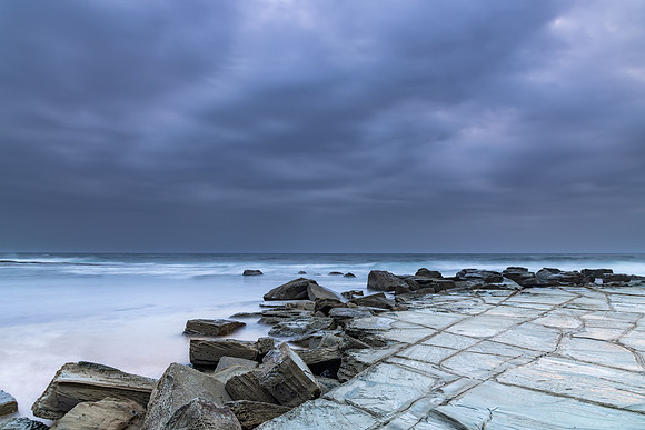 Cloudy Morning Seascape and Tessellated Rock Platform