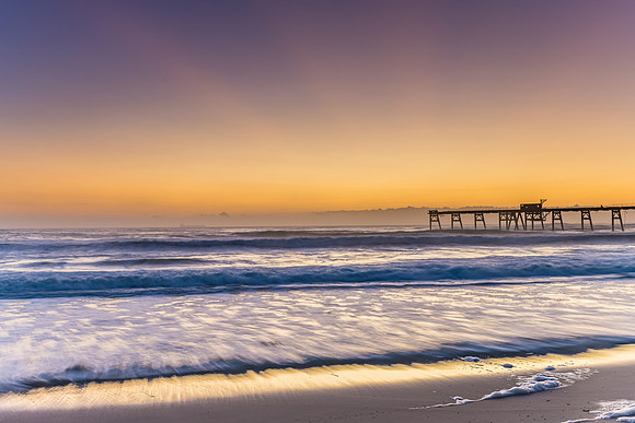 Sunrise Seascape, Sea Foam and Wharf
