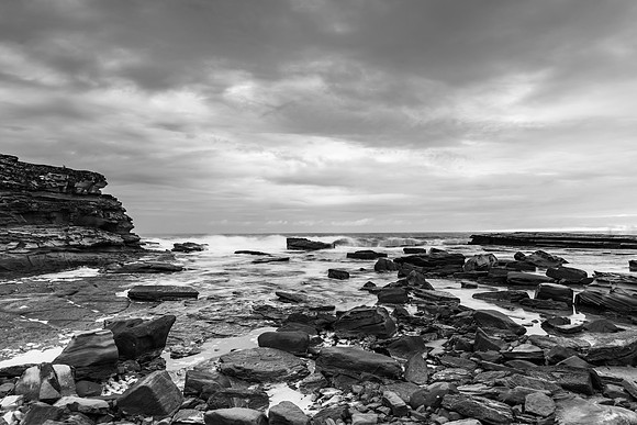 Sunrise Seascape with Cloud Covered Sky from Rocky Inlet