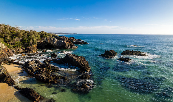 Rocks and the sea at Mystery Bay beach
