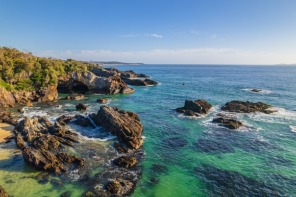 Rocks and the sea at Mystery Bay beach