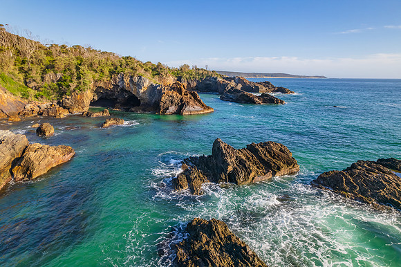 Rocks and the sea at Mystery Bay beach