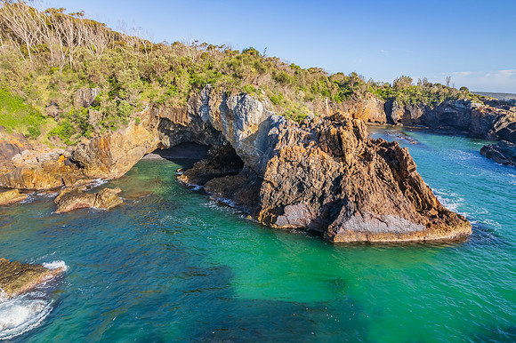Rocks and the sea at Mystery Bay beach