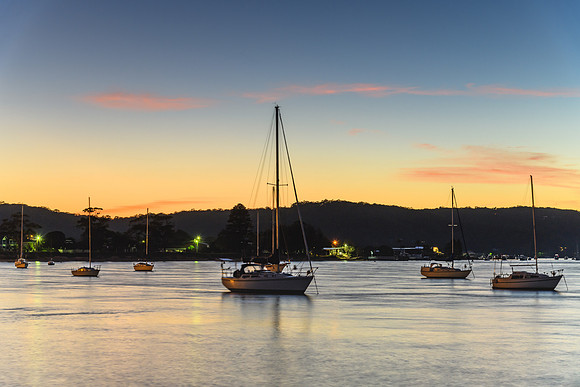 Sunrise over the Bay with Boats