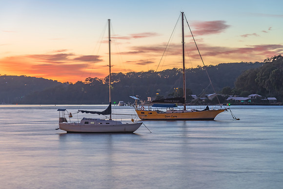 Sunrise over the Bay with Boats