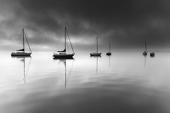 Monochrome Misty Morning Marina