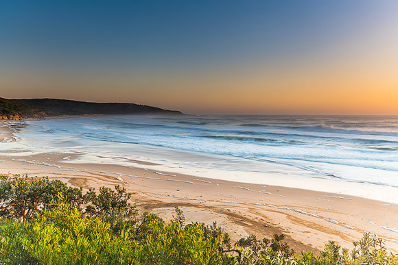 Sunrise Seascape, Sea Foam and Beach