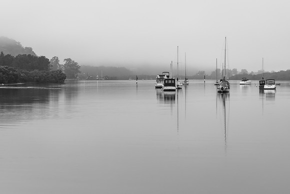 Boats on the Bay - Rainy days at the Waterfront in Black and Whi