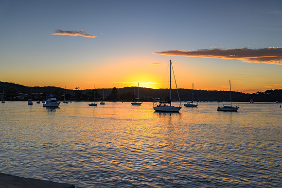 Sunrise over the Bay with Boats